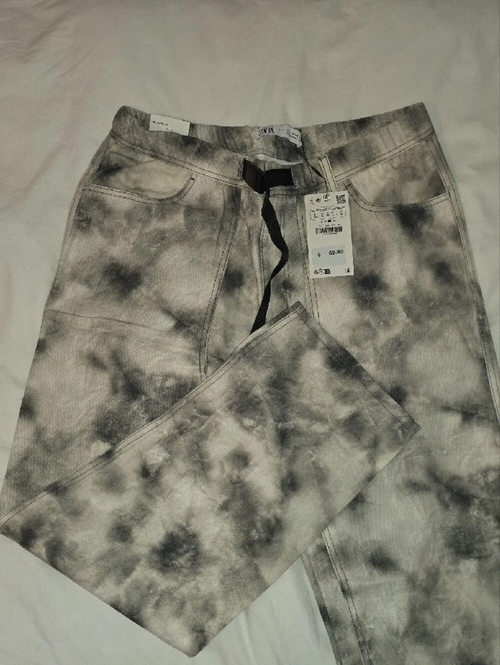 Zara Black and White Tie-Dye Cargo Pants